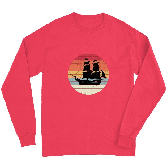 Retro Pirate Ship Sailing Love Vintage Sunset Long Sleeves
