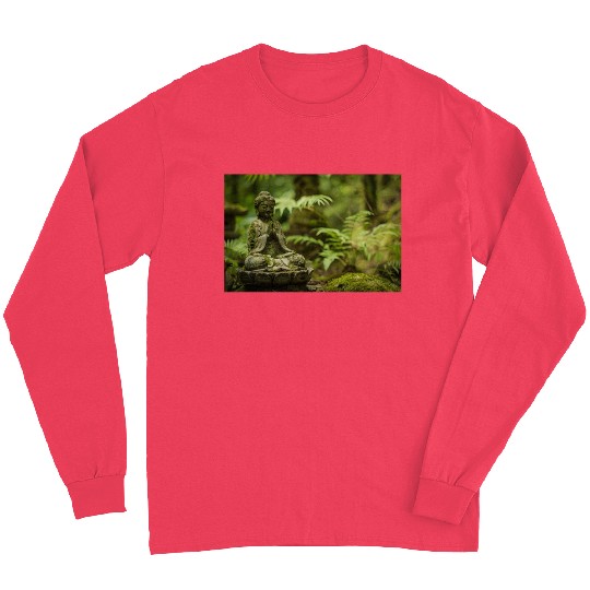 Zen Buddha Statue in Serene Forest Setting Long Sleeves