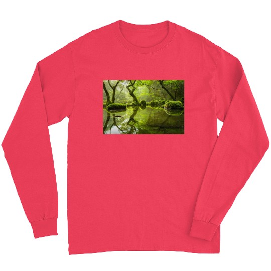 Enchanted Forest Reflections in Tranquil Pond Long Sleeves