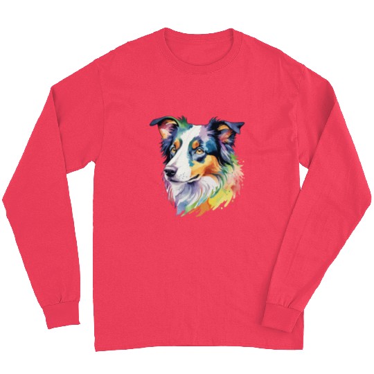 Border Collie Watercolor Long Sleeves