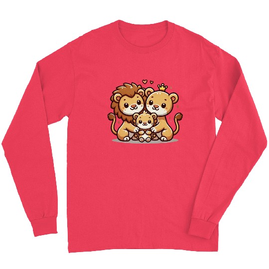 Lion Family Mother And Father With One Child Long Sleeves