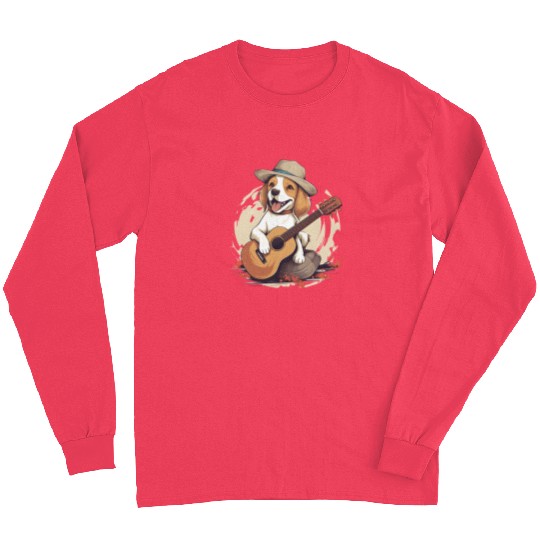 Beagle Playing a Guitar Cute and Happy Long Sleeves