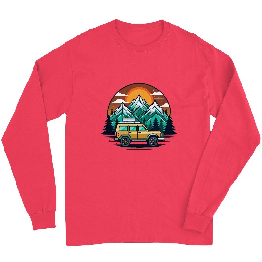 Camper Van parked Lake with Mountains Long Sleeves