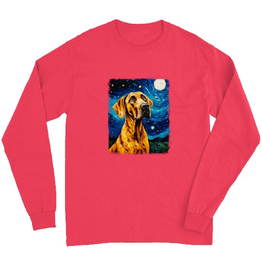 Great Dane Dog Starry Night Painting Long Sleeves