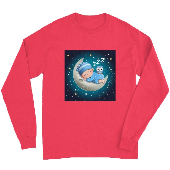 Sleeping baby on the moon with owl. Long Sleeves