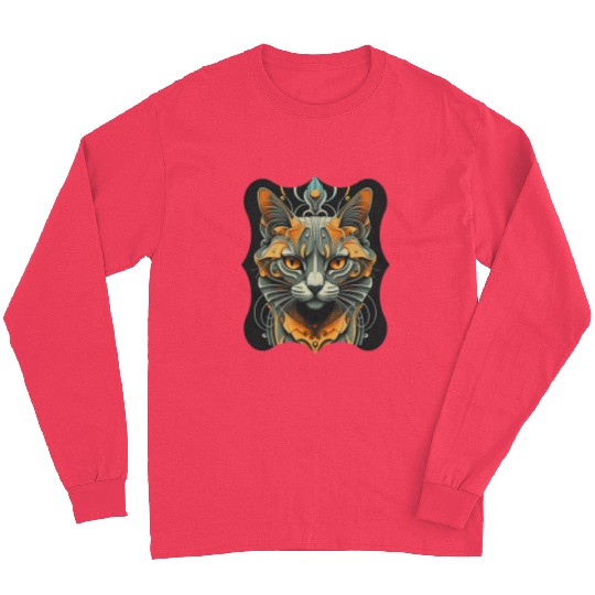 Elegant stylish black and gold cat face Long Sleeves