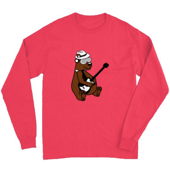 Cool Sitting Grizzly Brown Bear Playing Guitar Fun Long Sleeves
