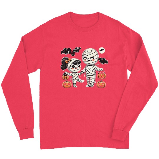 Kawaii Mummy Family Trick-or-Treat Halloween Fun Long Sleeves