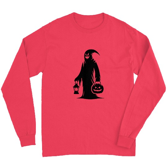 Scary Funny Ghost Mask With Pumpkin Lantern Long Sleeves