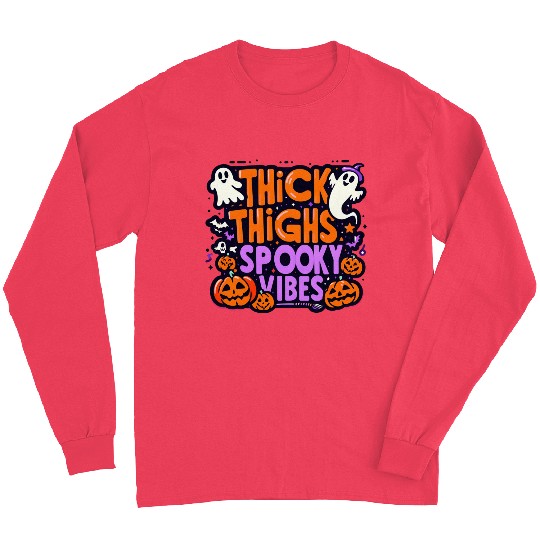 Funny Halloween Ghost Thick Thighs Spooky Vibes Long Sleeves