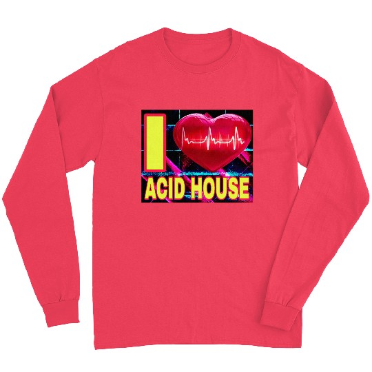 I LOVE ACID HOUSE YELLOW FONTS Long Sleeves