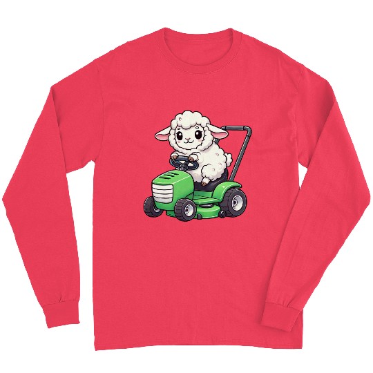 Funny sheep lawn mower farmer lamb grass Long Sleeves
