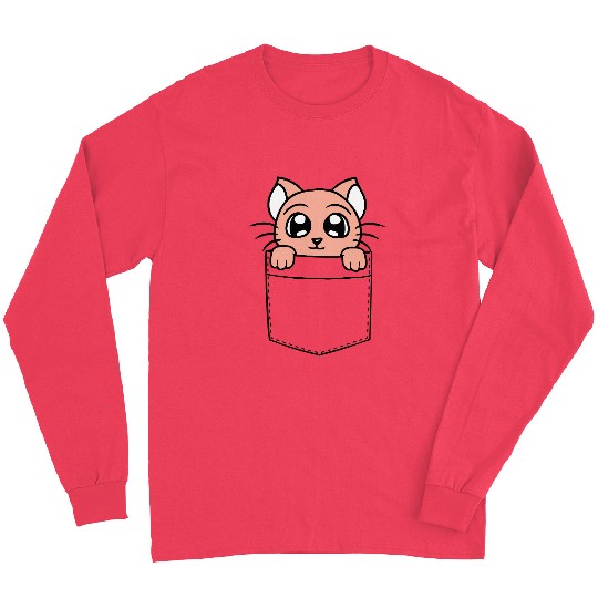 Small Little Cute Cat Kitten In Chest Pocket Bag Long Sleeves