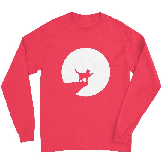Cat Moon Cliff At Night Werewolf Round Howling Fun Long Sleeves