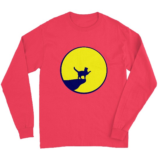 Cat Moon Cliff At Night Werewolf Round Howling Fun Long Sleeves