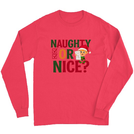 Naughty or Nice Elf Checklist Christmas Fun Long Sleeves