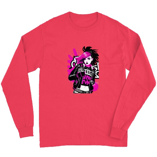 Urban Punk Street Art with Neon Pink Accents Long Sleeves