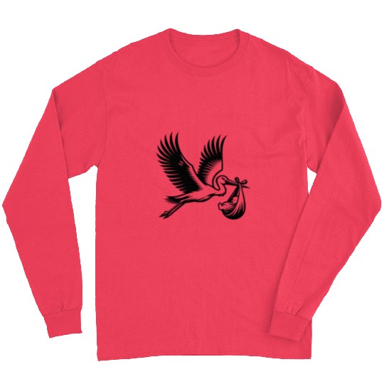 Stork Carrying Baby Silhouette Newborn Arrival Long Sleeves