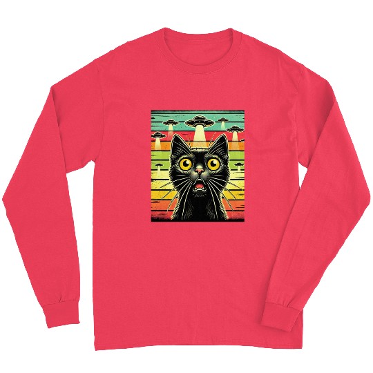 Fun Cat sunset Galaxy Cat Spaceship Alien Cat UFOs Long Sleeves