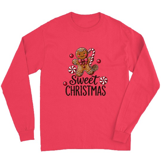 Happy gingerbread man with candy cane Long Sleeves