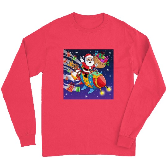 Reindeer with father christmas and spaceship Long Sleeves