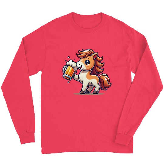 Cute Pony Drinking Beer 3 Long Sleeves