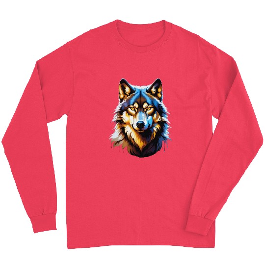 Isolated Lone Wolf Head Ink Design Long Sleeves