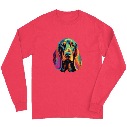 Watercolor Colorful Black And Tan Coonhound Long Sleeves