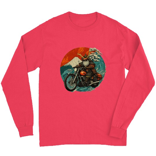 Samurai Riding Motorcycle Vintage Art, Unique Long Sleeves