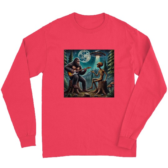 Alien Bigfoot Guitar Sasquatch Present For Kids Long Sleeves