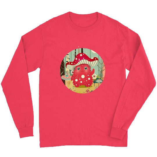 Funny mushroom monster in the colorful forest Long Sleeves