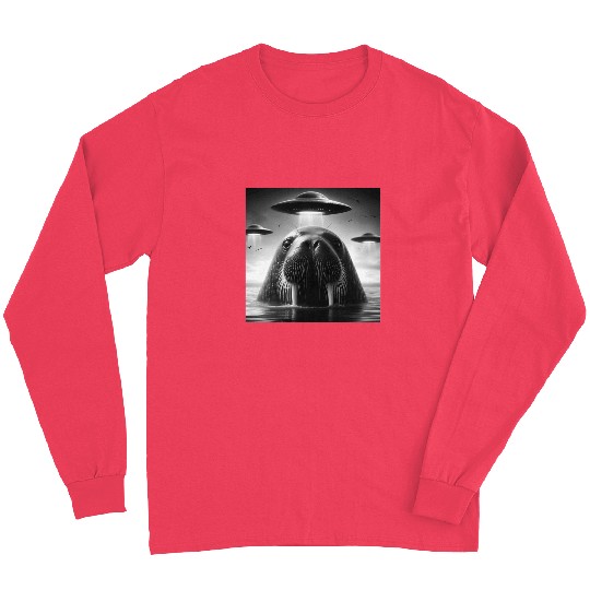 Walrus Sea lion Funny Graphic Selfie with UFOs Wei Long Sleeves