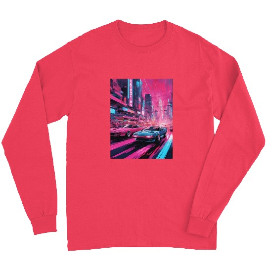 Street racers in downtown Tokyo Vaporwave Long Sleeves