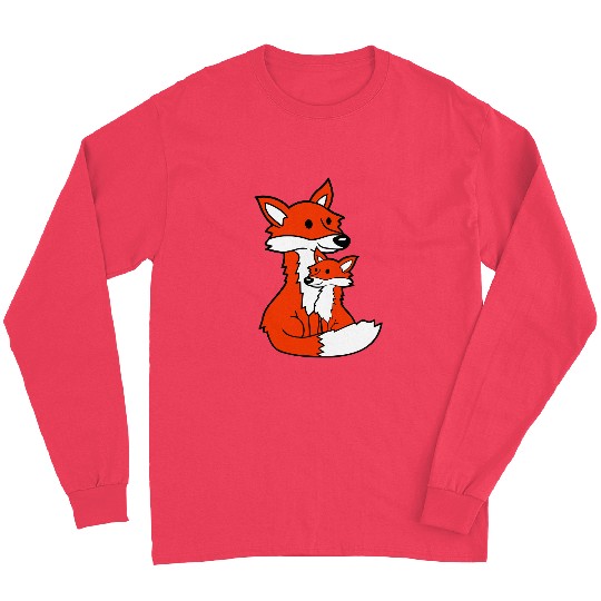 2 Foxes Mother Red Fox Small Child Father Mother Long Sleeves