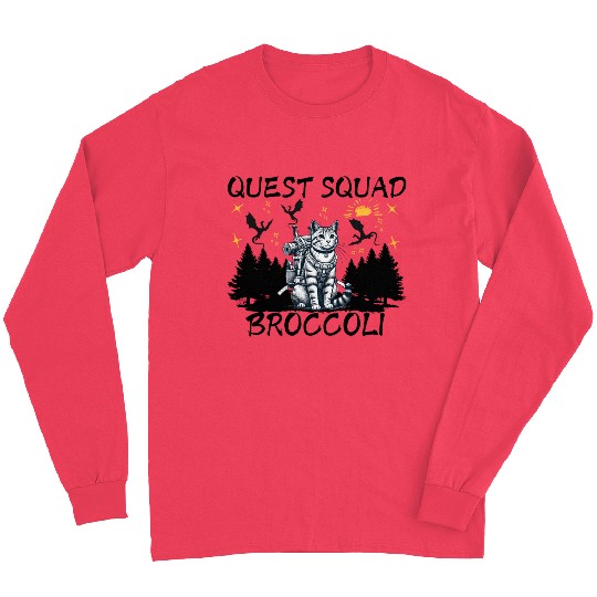 Retro Quest Fantasy Squad Broccoli Funny Cat Lover Long Sleeves