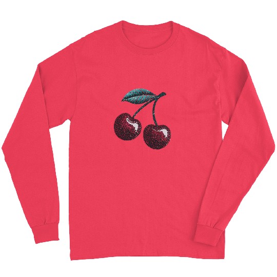Sweet Cherry Delight with Vibrant Leafy Accent Long Sleeves