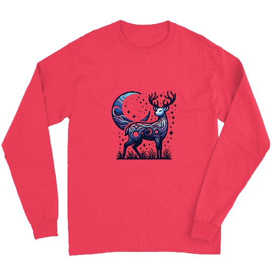 Celestial Deer Under Starry Night Moon Long Sleeves