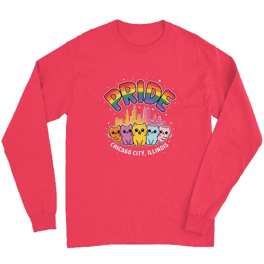 Pride Month Chicago City Illinois USA Rainbow Flag Long Sleeves