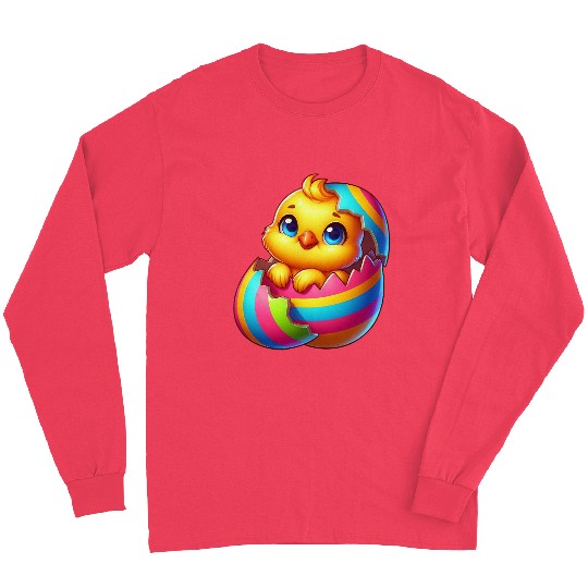Cute Chick Cartoon Colorful Easter Egg Hatching Long Sleeves