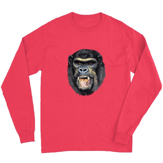 Fierce Gorilla Head Design, Wild Animal Art Long Sleeves