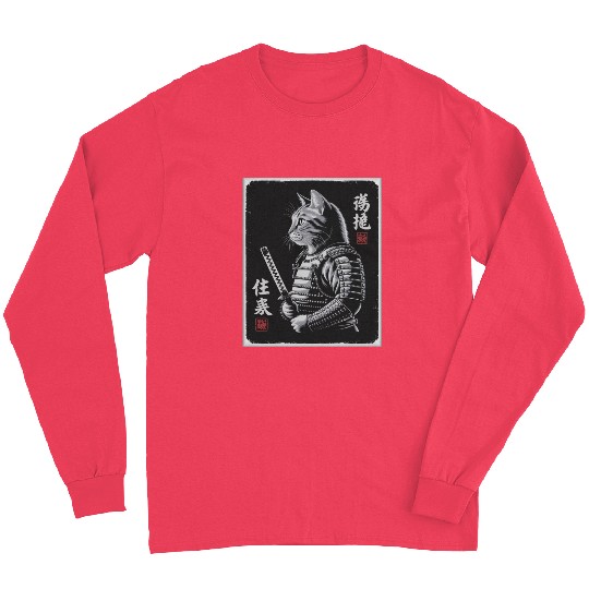 Cats Samurai In Japanese Ukiyo-e Long Sleeves