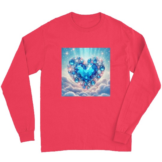 Blue Heart Jewel Radiant Heart of Love Long Sleeves