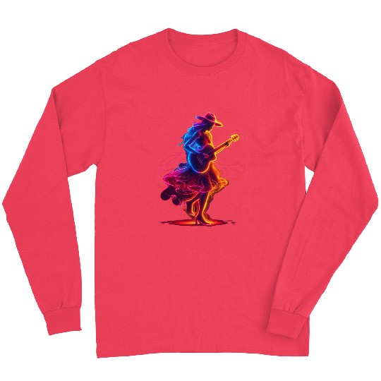 Guitar Player Girl Synthwave Long Sleeves