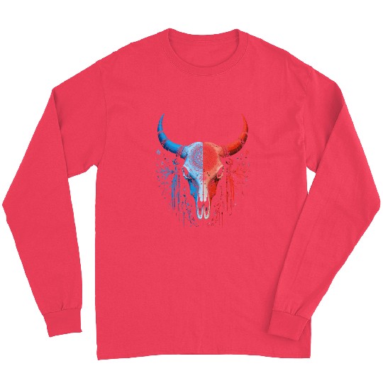 Tribal Skull Design Red Blue Split Art Long Sleeves