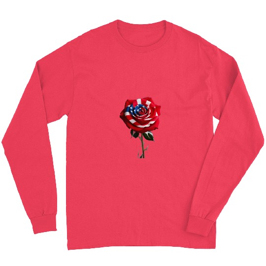 A Red Rose with the USA Flag Design Long Sleeves