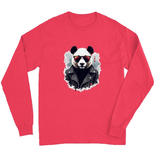 Cool Panda with Sunglasses & Leather Jacket Long Sleeves