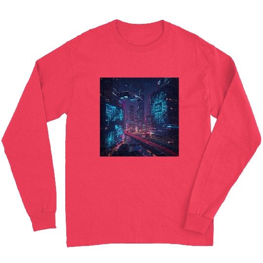 Neon cyberpunk city digital dreamer for men Long Sleeves