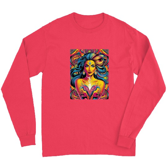 Vibrant Psychedelic Goddess Illustration Long Sleeves