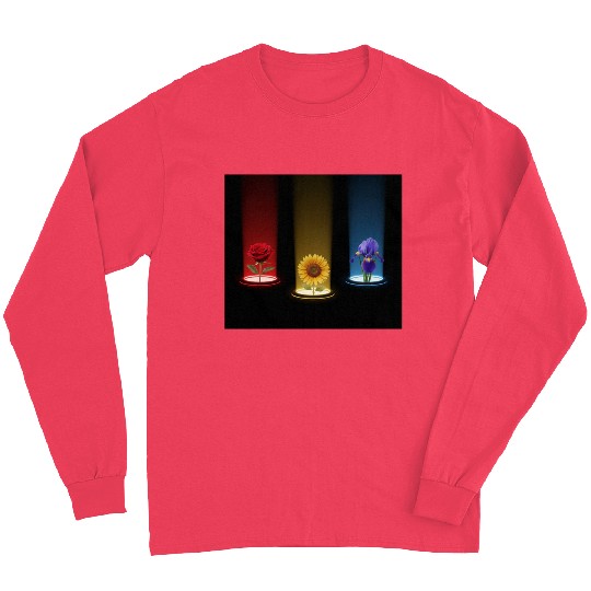 Glowing Floral Trio: Rose, Sunflower & Iris Long Sleeves