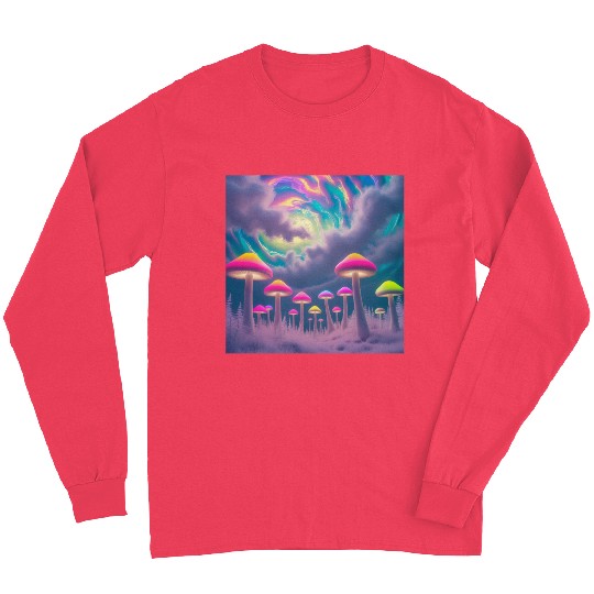 Neon Mushroom Forest – Psychedelic Minimalist Long Sleeves